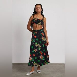 DAMSON MADDER Lowrie Button Down Midi Skirt And Top Set Apple Print